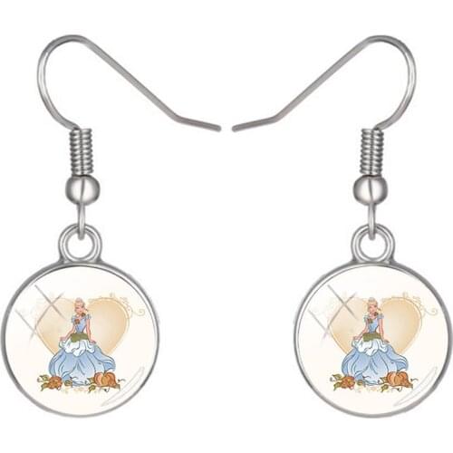 Disney Cartoon Temperament New Princess Pendant Earrings Glass Earrings Jewelry Pendant Glass Cabochon Earrings For Friends