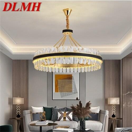 DLMH Chandelier Crystal Pendant Lamp Postmodern Home Leather Round Light Fixture for Living Dining Room