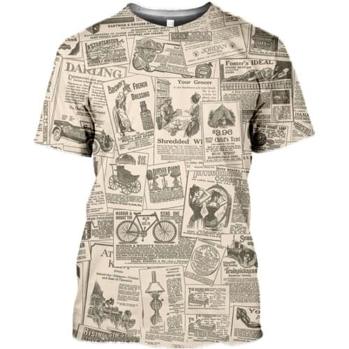 T-shirts Old Newspaper 3D Print Men Women Casual Fashion Hip Hop Funny Short Sleeve Streetwear Vintage Tees Tops Shirt