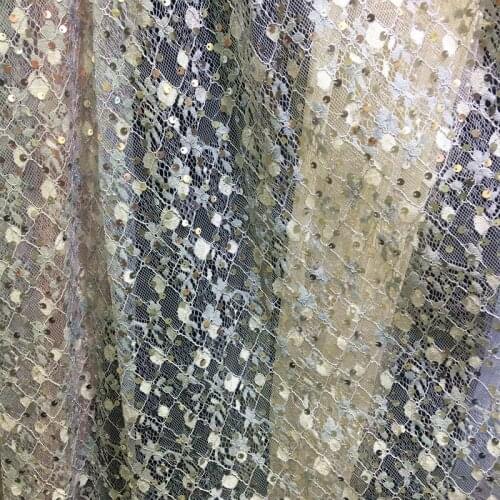 GLace 1Y/lot rice white mesh glitter Hollow sequins fabric for wedding home curtain decoration DIY material TX1509