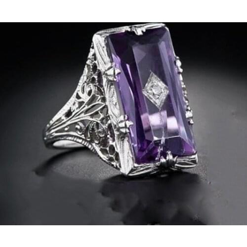 Elegant Silver Color Purple Austrian Crystal Rings for Women Square Wedding Ring Classic Engagement Fashion Jewelry Gift
