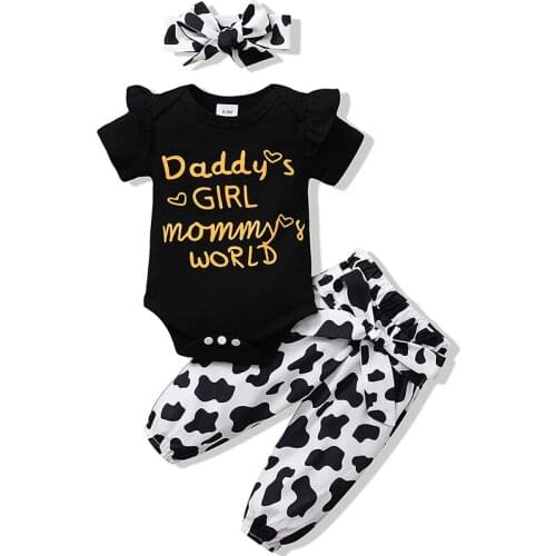 Newborn Infant Baby Girl Clothes Romper Onesie Floral Pant Outfits Set Cotton Baby Girls Clothes Baby Girls Pant Sets Black