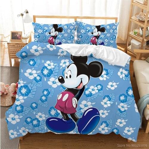 Cute Mickey Mouse Flowers 3D Print Bedding Set Disney Minnie Mouse Duvet Cover Set Bedclothes for Boys Girls Couples Lovers Gift