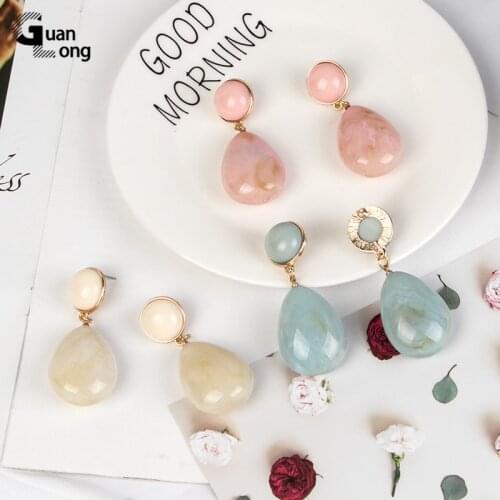 GuanLong Fashion Trendy Long Geometric Water Metal Dangle Round Acrylic Big Earring Drop Resin Earrings for Girls Women Jewelry