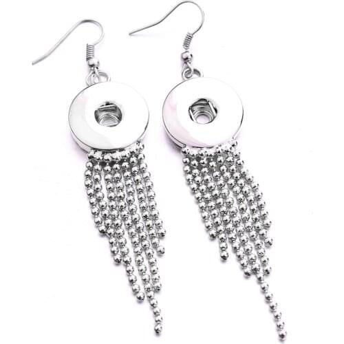Fashion Snap Jewelry 18mm Metal Crystal Snap Button Earrings with Long Tassels Metal Dangle Earring for Women
