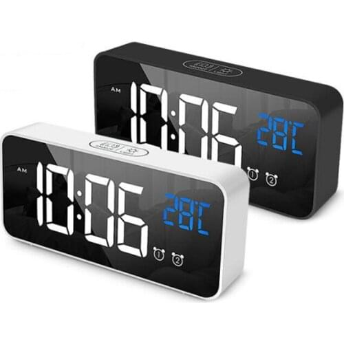 Music Alarm Clock LED Digital Clock 2 Alarms Voice Control Snooze Temperature Display Reloj Despertador Digital with USB Cable