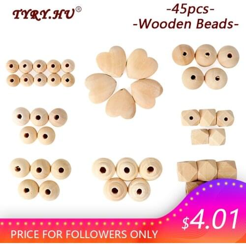 TYRY.HU 45pc Wooden Natural Beads Sets Spiral Baby Teething Toys Handmade Making Necklace Bracelet DIY Crafts Baby Teethers