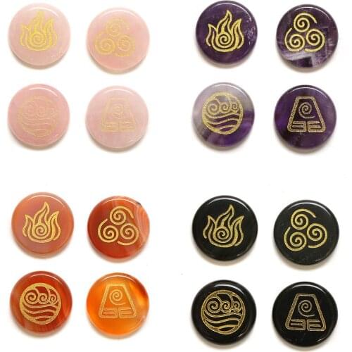 Natural Divination Stone Agate Carving Runes Fire Water Soil Energy Four Elements Divination Treatment Jewelry Accessories