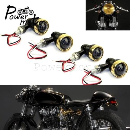 4PCS Front & Rear LED Turn Signal Light Vintage Brat Brass Old Shool Cafe Racer M10 Blinker Flasher for Harley Scrambler Triumph