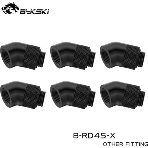 BYKSKI 4pcs/6pcs Black Silver G1/4'' thread 45 degree Rotary Fitting Adapter Rotating 45 degrees water cooling Adaptors B-RD45-X