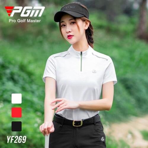 PGM 2020 summer new golf apparel ladies short-sleeved T-shirt Women zipper collar quick-drying Breathable Sports Golf Shirt Tops