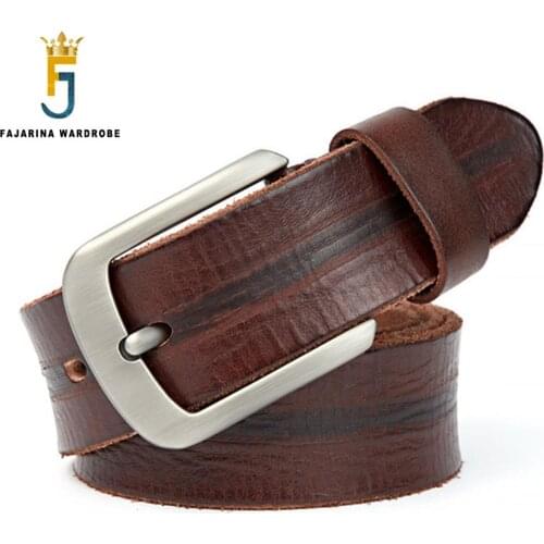 FAJARINA Top Quality Retro Styles Coffee Belts 100% Pure Cow Skin Leather Pin Buckle Belts for Male Jean Accessories N17FJ754