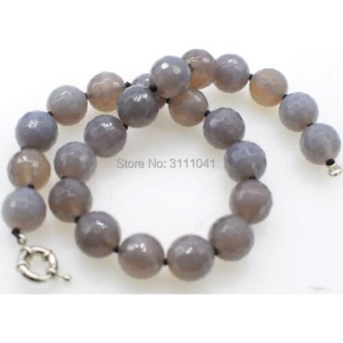 Gray agate round faceted necklace 18inch FPPJ wholesale beads nature for woman gift wedding