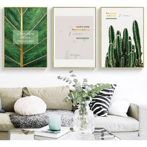 Scandinavian Green Plant Leaf Cactus Canvas Poster Quotes Print Painting Decorative Picture Modern Living Room Nordic Decoration