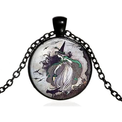 Fairytale Witch pendant Glass Necklace , witch necklace resin pendant, witch jewelry, Halloween jewelry