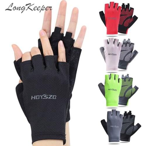 LongKeeper High Elastic Mesh Sport Gloves Men Women Half Fingers Fitness Mittens Black Red Grey Fishing Gloves Guantes Luvas