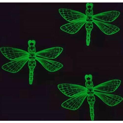 Patches Noctilucent Dragonfly Skull Stickers for Clothes Thermal Transfer Printing Pattern DIY Decoration Luminous Style Patch