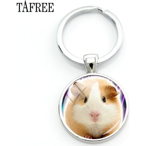 TAFREE Animal Shaped Pendant Guinea Pig round keychain cute lovely animal mouse Keychains ring women jewelry QF812