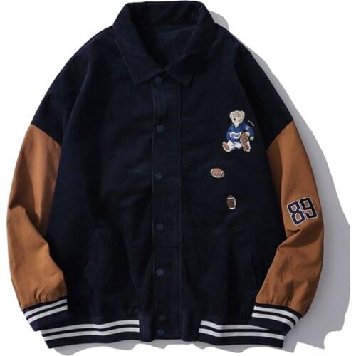 Bear Embroidery Corduroy Winter Coat Men Women Streetwear Jacket 2021 Winter Harajuku Jackets