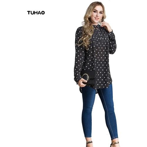 TUHAO Spring Winter New Female Shirt Business Patchwork Polka Dot Office Lady Elegant Plus Size Women Clothing ST40
