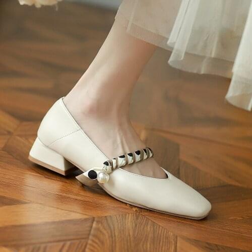 Vintage Mary Jane Shoes Spring And Summer New Temperament Square Toe All-Match Shallow Mouth Low-Heeled Ladies Single Shoes