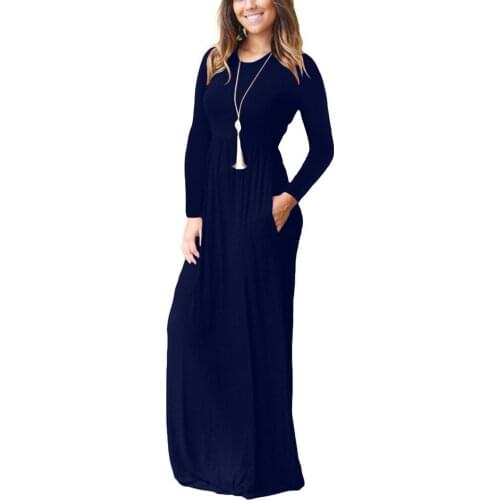 TELOTUNY Bohemian Floor-Length Dress 2019 Womens Casual Long Sleeve Round Neck Solid Tank Long Dress Nov18