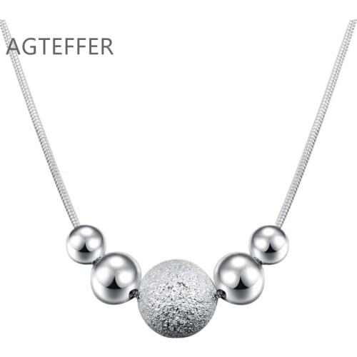 AGTEFFER 925 Sterling Silver 18 Inch Snake Chain Matte Smooth Five Beads Necklace For Women Fashion Wedding Charm Jewelry