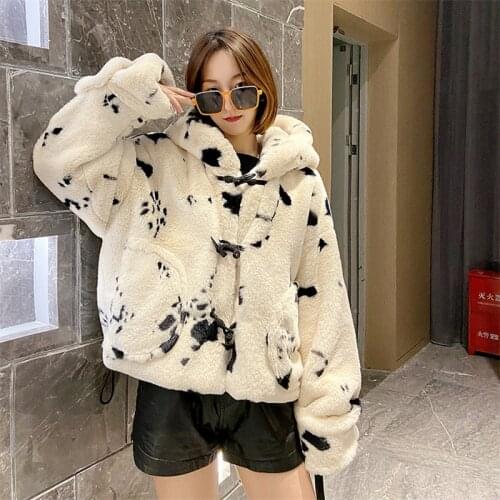 Winter Jacket Women 2020 New Horn Button Hooded Faux Fur Jacket Warm Thick Fashion Loose Plush Ladies Coat Women Fluffy Jacket