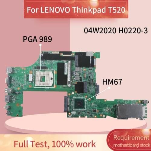 04W2020 Laptop motherboard For LENOVO Thinkpad T520 QM67 Notebook Mainboard H0220-3 48.4KE34.01 HM67 DDR3