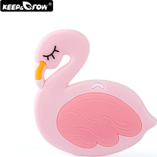 Keep&Grow 1pc Flamingo Baby Silicone Teethers Food Grade Rodents Teether Beads DIY Teething Necklace Pacifier Clip Accessories