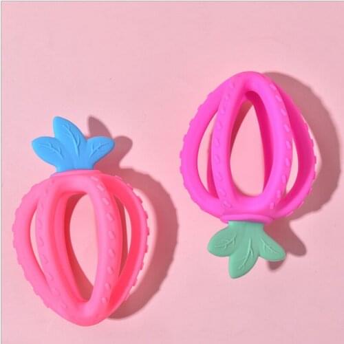1pc Baby Silicone Teether Cartoon 3 Colors Hand Grab Ball For Baby Care Strawberry Soothing Chew Child Spherical Molar Rod