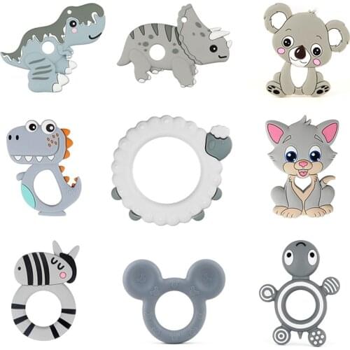 1pc Food Grade Silicone Pandents DIY Teething Toys For Teeth Tiny Rod Baby Teethers Gift Rodent Cartoon Animals Silicone Teether