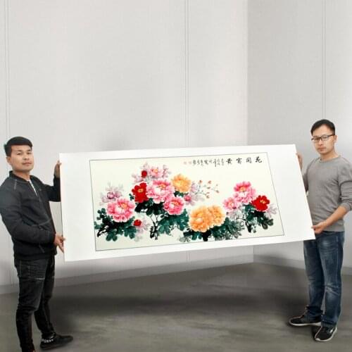 175cm large Huge -hall Lobby HOME company WALL Asia Decorative painting Rich Peony Flowers FENG SHUI chinese silk painting art