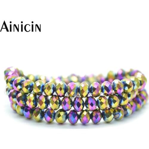 20 Strands Rainbow Color Plating 4x6mm Faceted Glass Crystal Women Jewelry Making Beads