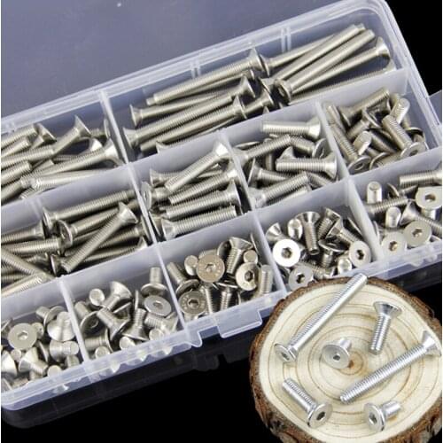 260Pcs/set M3 M4 M5 304 Stainless Steel Flat and Hexagon Socket Head Cap Screws Hex Socket Bicycle Bolts Kit
