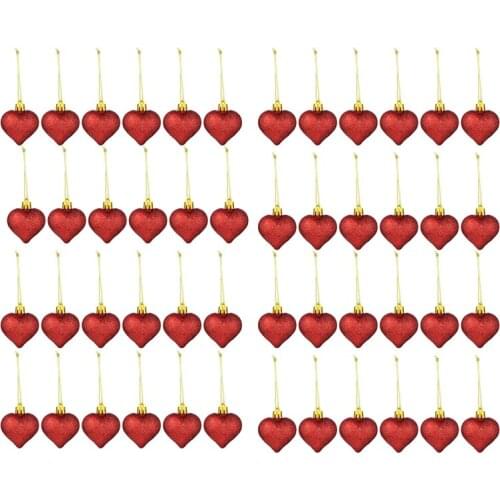 48Pcs Glitter Heart Shaped Party Heart Shaped Hanging Ornaments for Valentines Day Wedding Anniversary Decor