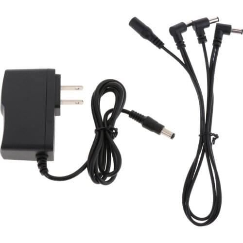 9V 1A AC/DC Guitar Effect Effector Power Supply Adapter US Plug w/ 1 to 3 Way Cable Cords for Electric Negetive Guitars