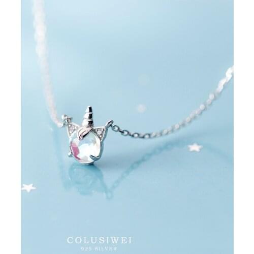 Coluswei Genuine 925 Sterling Silver Unicorn Short Chain Necklace for Women Cute Animal Gift Jewelry Accessories 2020 New