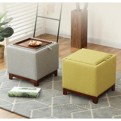 Household Solid Wood Shoe Changing Stool Fabric Small Bench Creative Storage Sofa Stool Footstool Coffee Table Stool