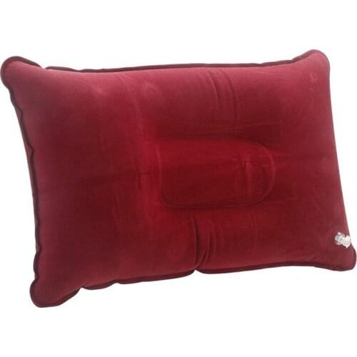 Double-sided Flocking Pillow Inflatable Portable Foldable Pillow for Camping Traveling Office Wine Red Inflatable Pillow