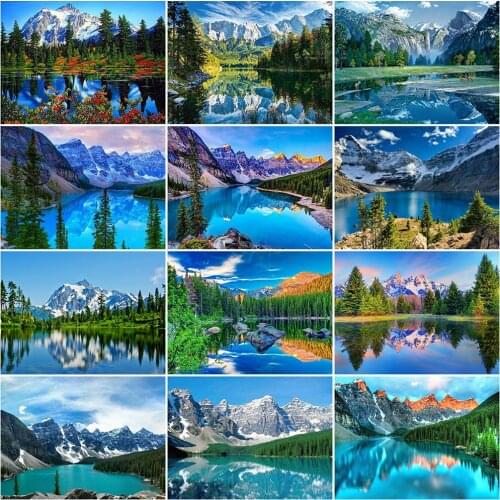 HUACAN DIY Full Square Diamond Painting Landscape Lake Diamond Embroidery Nature Rhinestone Picture Mountain Home Decor