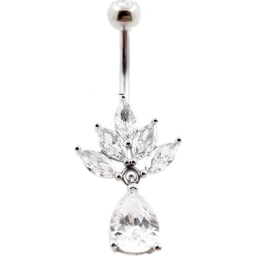 JHJT 14G Belly Button Rings 316L Stainless Stee Navel Piercing Cubic Zirconia Belly Nombril Body Jewelry