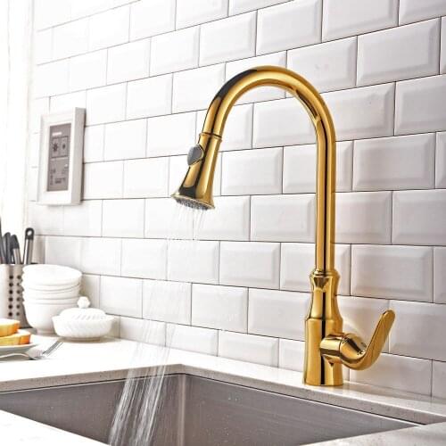 Chrome/Brushed nickel/black ORB /gold PVD modern pull out kitchen spray faucet mixer tap Single hole New deck mounted free ship