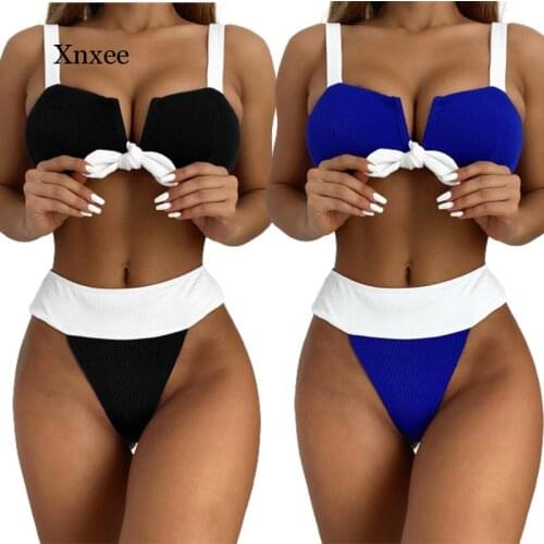 2021 Patchwork Bow High Waist Bikini 2 Piece Push Up Swimsuit Woman Swimwear Summer Beach Wear Bathing Ladies Swimming Suit