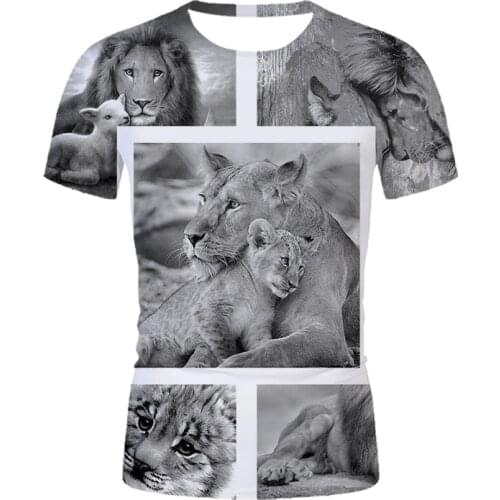 Summer 3D graphic t-shirt Mens personality lion/tiger Printed T shirt Unisex fun short-sleeved round neck t-shirts Size XXS-6XL