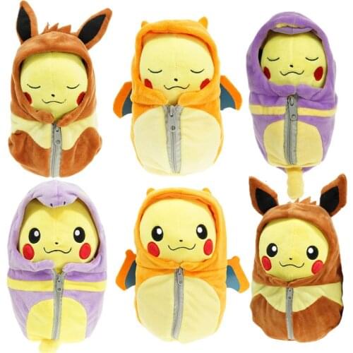 Cute pikachued sleeping bag cos Charizard Ekans Eevee Pokemoned Plush Toys creative Claw machine stuffed doll for Children gift