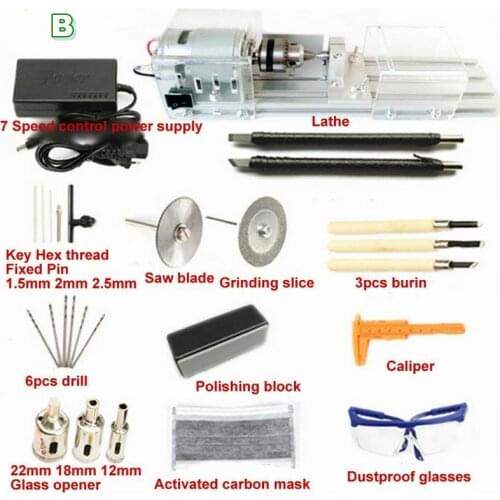 Combo B Mini DIY Wood Lathe Machine Polisher Table polishing Cutting 24V beads machine