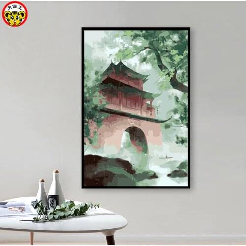 Painting by numbers art paint by number Diy Chinese Wind Creek Ancient City Landscape Background Wall Manually decorated Paint