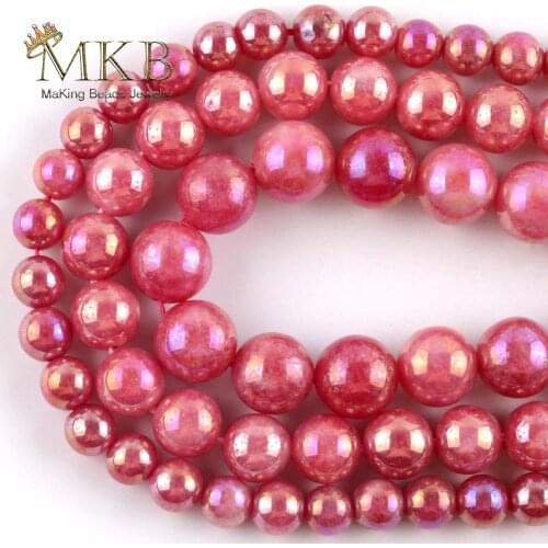 Natural Stone Red Plated AB Beads For Jewelry Making 4/6/8/10mm Round Spacer Loose Beads Diy Bracelet Necklace Jewellery 15"