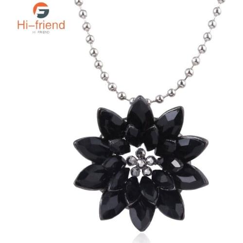 Black Dahlia Necklace Crystal Copper Alloy Retro Black Flower Pendant Necklace for Women Cosplay Prop Party Gift Collect Jewelry